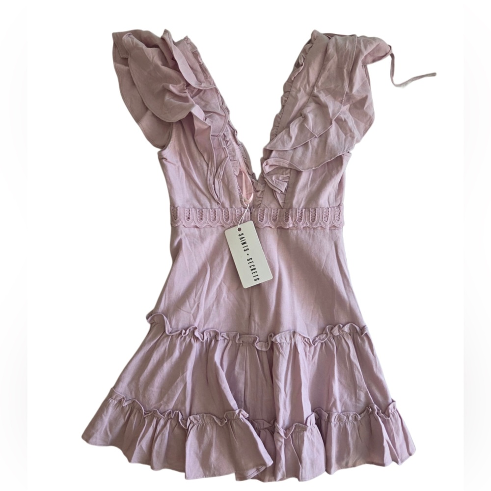 Saints + Secrets New W/Tag Blush Mauve Pink Ruffled Mini V Neck Sleeveless Dress